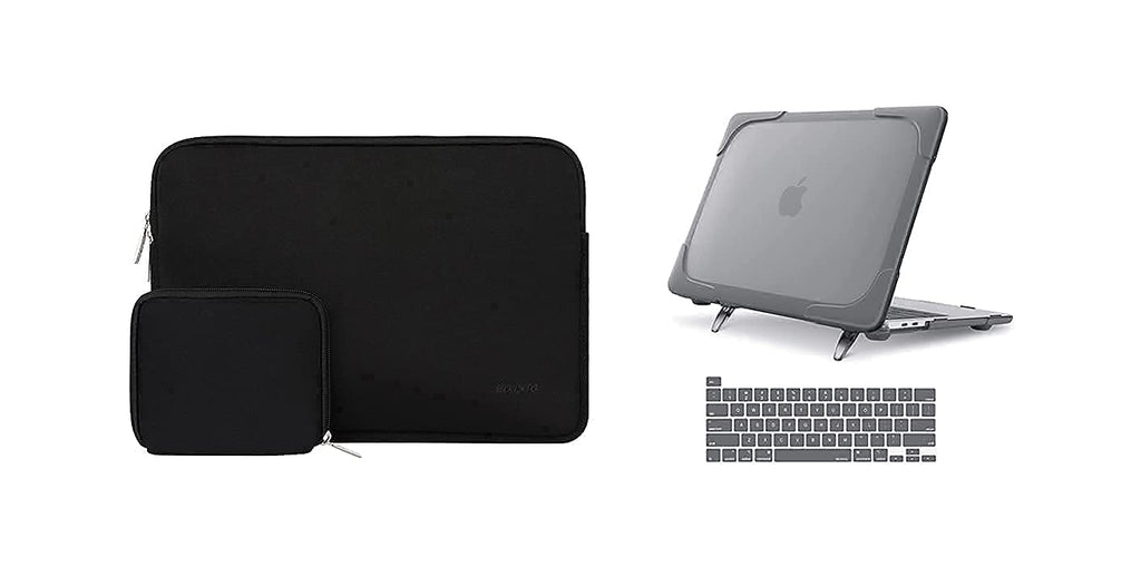 MOSISO Heavy Duty Plastic Hard Case with Fold Kickstand & Neoprene Laptop Sleeve & Keyboard Cover Compatible with MacBook Pro 13 inch 2020 Release A2338 M1 A2289 A2251 with Touch Bar