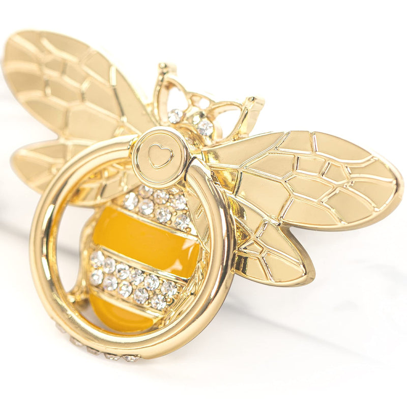 Cell Phone Ring Holder Stand with Crystal Stone Enamel Bee, Allengel Finger Kickstand Back Stand Hand Grip with Knob Loop Compatible with Smartphone, Mobile Cute Decor Beauty Phone - Gold gold01