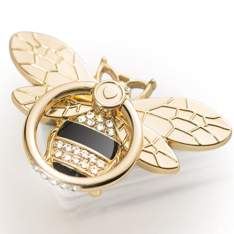 Bee Cell Phone Ring Holder with Crystal Stone, Allengel 360 Rotation Glitter Phone Ring Grip for Girls Women, Compatible with iPhone, Samsung Galaxy and Most Android Phone (Gold and Black) gold02