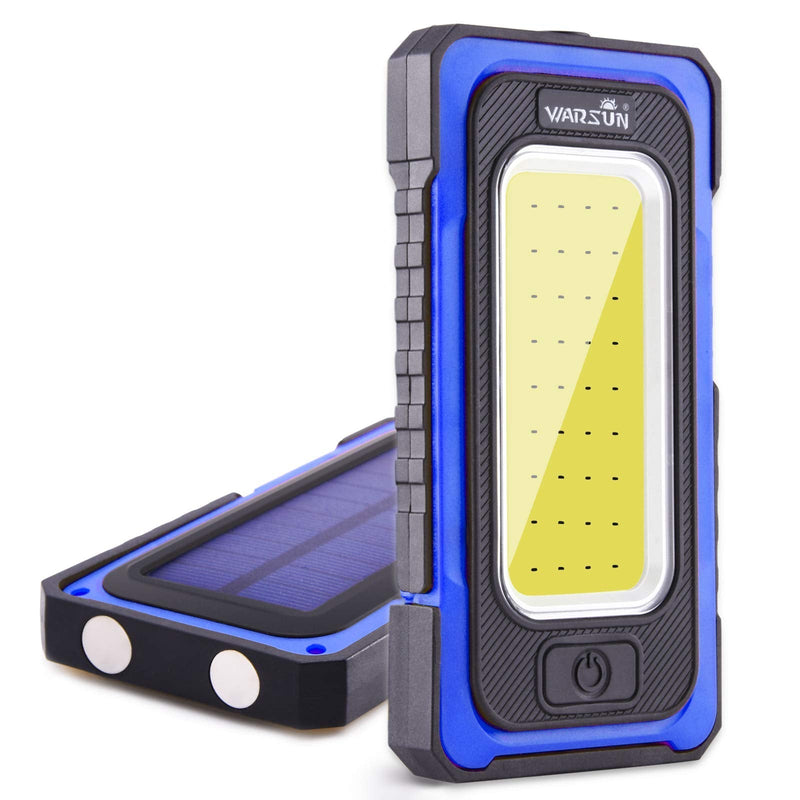 WARSUN Led Work Light, Rechargeable Work Light,Portable Magnetic Work Light, Waterproof LED Solar Flood Lights for Outdoor Camping Hiking Emergency Car Repairing (USB + Solar Charging, Blue) USB + Solar Charging