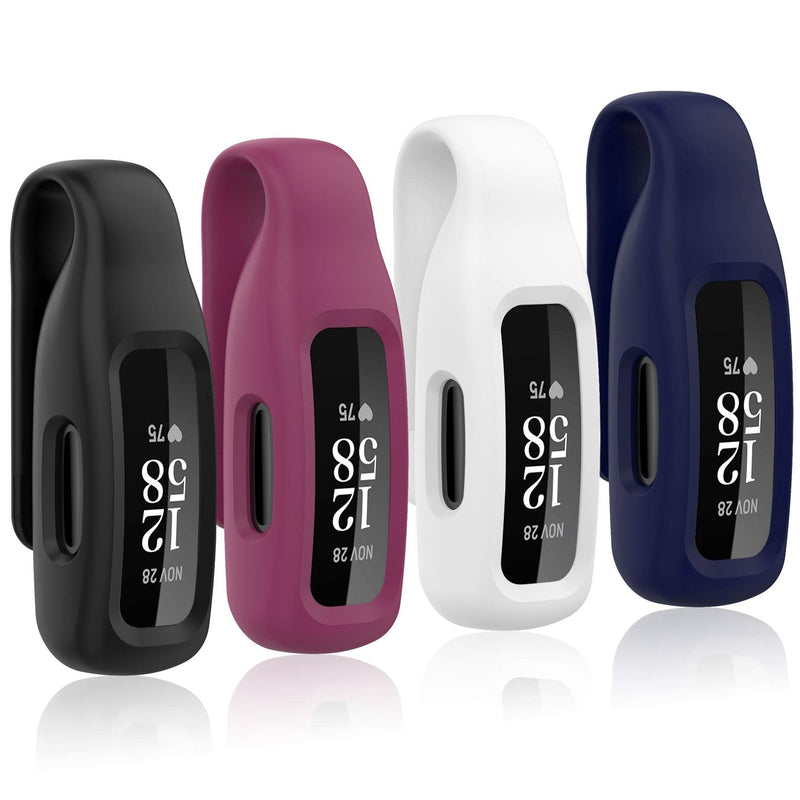 Huadea 4-Pack Clip Case Compatible with Fitbit Inspire 2, Soft Silicone Clip Clasp Accessory Replacement for Fitbit Inspire 2 (Black/White/Wine red/Navy) Black/White/Wine red/Navy