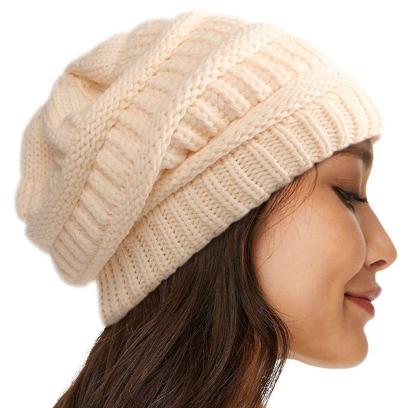 Womens Satin Lined Winter Beanie Hats Cable Knit Beanie for Men Silk Lining Thick Chunky Cap Soft Slouchy Warm Hat Yellowbeige