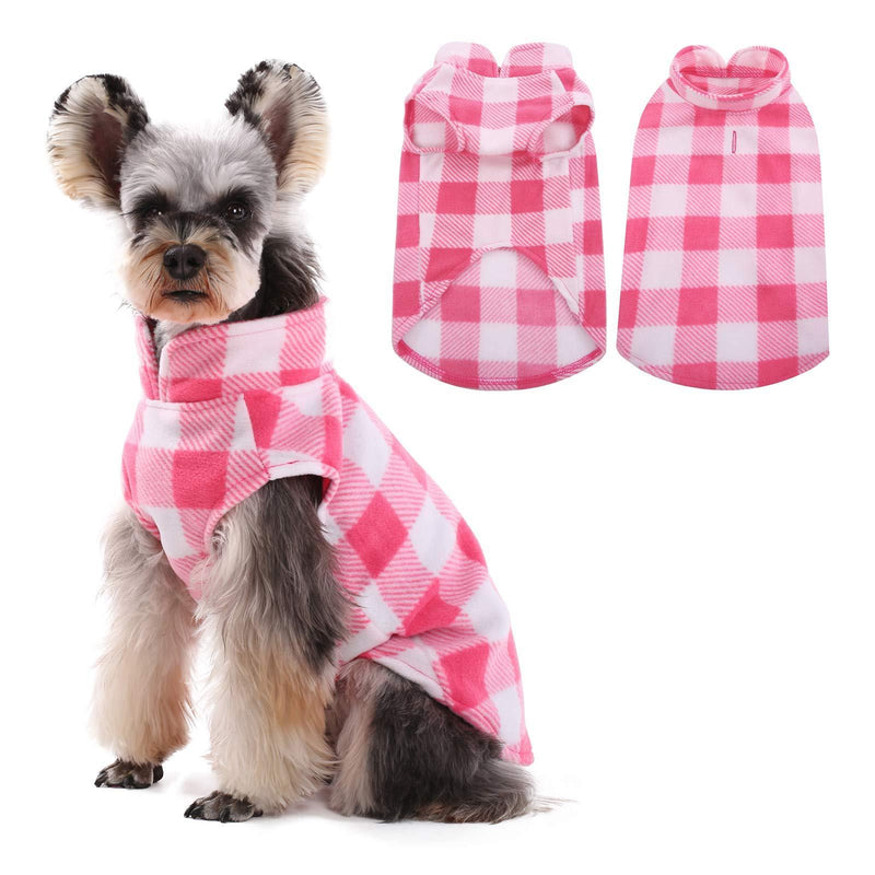 Kuoser Stretch Dog Fleece Vest, Soft Classic Plaid Basic Dog Sweater for Small Dogs & Cats, Warm Dogs Shirt Pullover Dog Coat Jacket Winter Dog Clothes for Teddy Chihuahua Yorkshire with Leash Hole XX-Small Pink Plaid