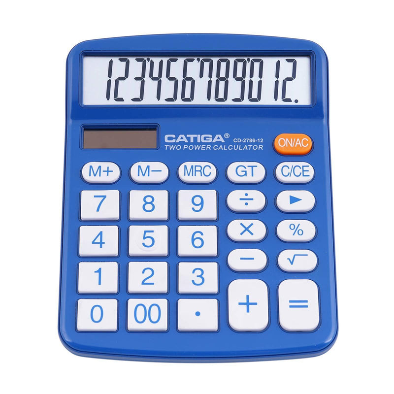 Desktop Calculator 12 Digit with Large LCD Display and Sensitive Button, Solar and Battery Dual Power, Standard Function for Office, Home, School, CD-2786 (Blue) Blue