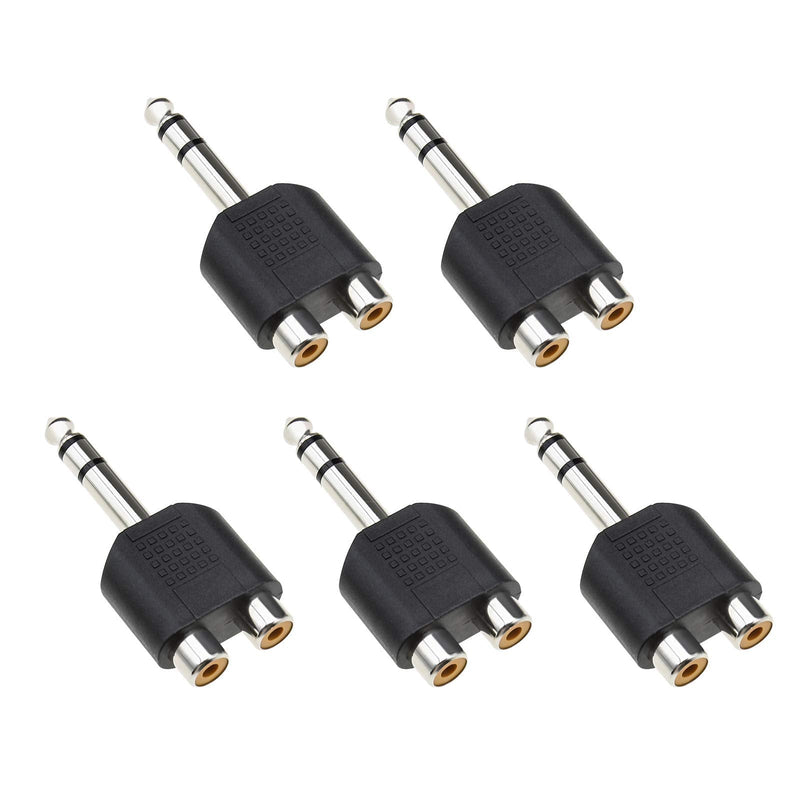5Pcs 6.35mm 1/4 Inch Stereo Male Plug to Dual RCA Phono Female Socket Jack Connectors Audio Converters Y Splitter Adapters