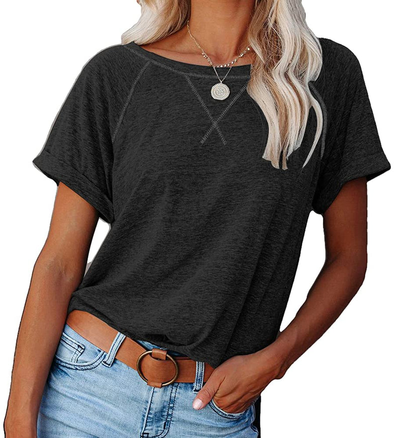 Langwyqu Womens T-Shirts Raglan Sleeve Color Block T Shirts Tees Casual Loose Fit Tunic Tops Small 1# Black