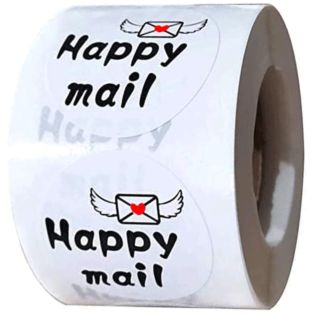 Happy Mail Stickers 1.5 Inch Happy Post Mail Mailing Stickers - Happy Mail Thank You Roll Stickers for Packaging 500 Pcs Packaging Stickers for Envelopes Small Business Supplies (White, 1.5 Inch) White