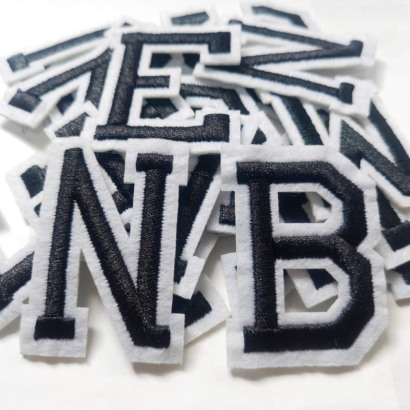 Iron on Letter Patches 52 Pieces,White Letter Patches Alphabet Embroidered Patch A-Z,for Hats Shirts Jeans Bags Black black52