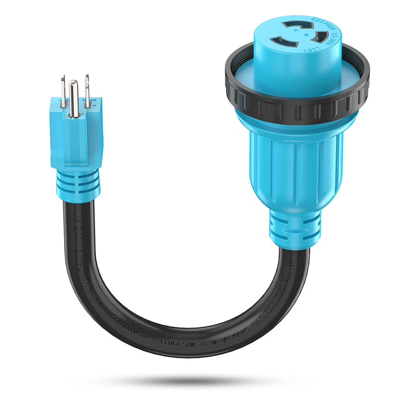 CircleCord 30 Amp to 15 Amp RV Adapter Cord with Locking Connector, 5-15P Male to L5-30R Twist Lock Female Electrical Power Dogbone Plug, Heavy Duty STW 10 Gauge 12 Inch for RV Trailer Camper 15M/30F Locking