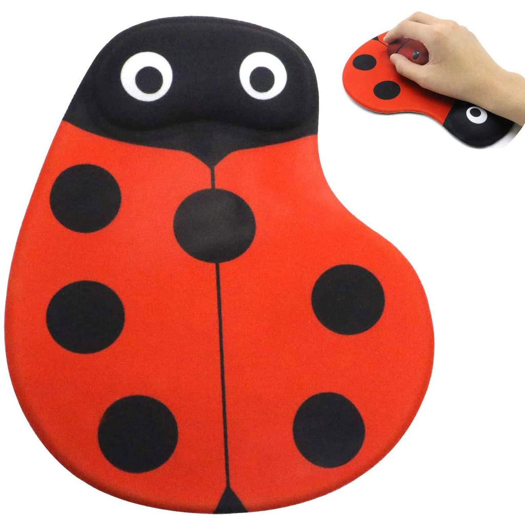 PCTC Mouse Pad, Red Cute Ladybug Comfortable Gel Wrist Support Mouse Pad - Ergonomic Gaming Desktop Mouse Pad Wrist Rest -Gaming Mouse Pad, Non-Slip PU Base for Computer, Laptop, Home, Office&Travel