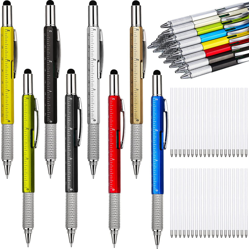 32 Pieces Pen for Men with 40 Pen Refills, 6 in 1 Multi Tech Tool Pen Gadget Screwdriver Pen with Ruler, Levelgauge, Ballpoint Pen for Men (Gold, Black, Silver, Yellow, Red, Green, Blue, Gray) Gold, Black, Silver, Yellow, Red, Green, Blue, Gray