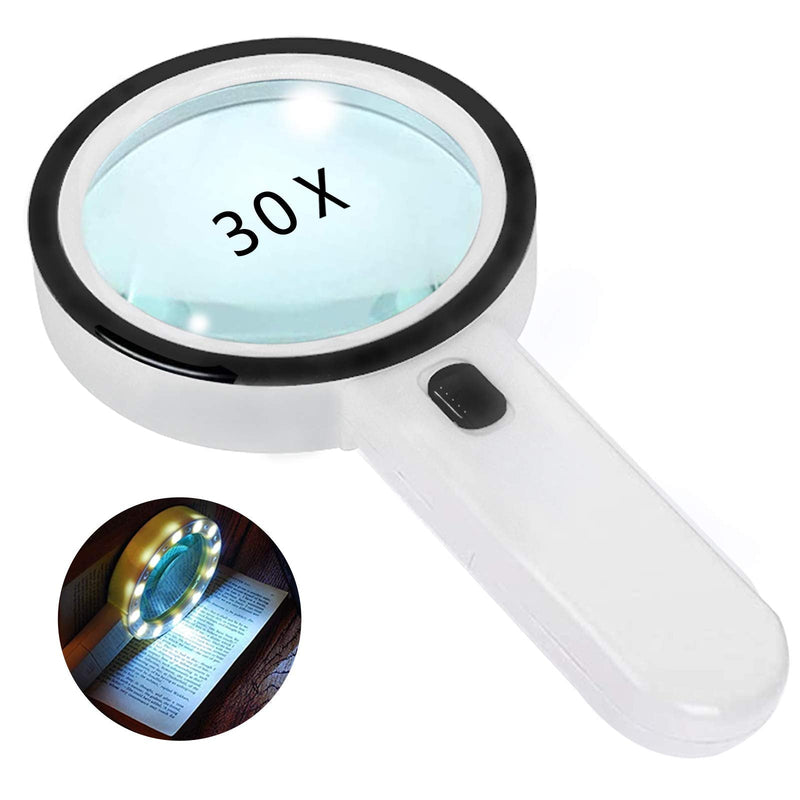 Magnifying Glass with Light, 30X Handheld Large Magnifying Glass 12 LED Illuminated Lighted Magnifier for RC Installation, Seniors Reading, Inspection, Coins, Jewelry, Exploring