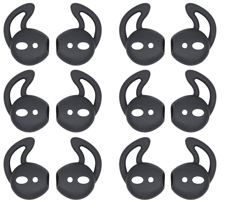JNSA 6 Pairs Silicone Ear Tips Compatible with Air Pods 1&2,Silicone Soft Anti-Slip Sport Earbud Tips, Anti-Drop Ear Hook Gel Headphones Earphones Accessories Tips (Black 6 Pairs) Black