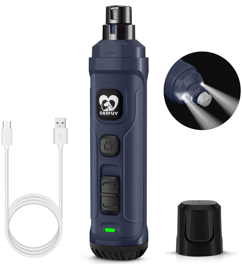 Casfuy Dog Nail Grinder with 2 LED Light - New Version 2-Speed Powerful Electric Pet Nail Trimmer Professional Quiet Painless Paws Grooming & Smoothing for Small Medium Large Dogs and Cats Blue