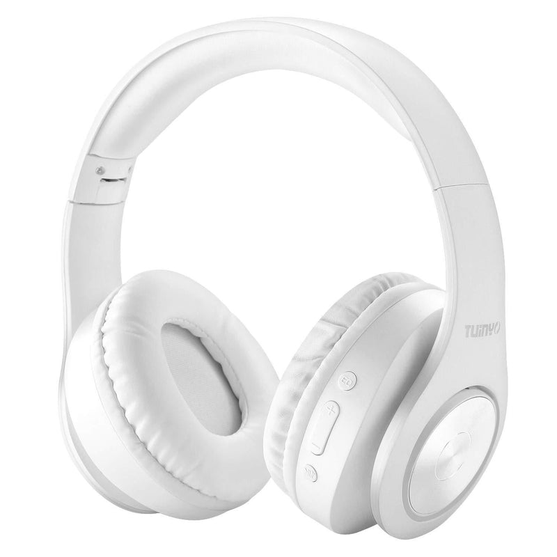 Bluetooth Headphones Wireless,TUINYO Over Ear Stereo Wireless Headset 35H Playtime with deep bass, Soft Memory-Protein Earmuffs, Built-in Mic Wired Mode PC/Cell Phones/TV-White White