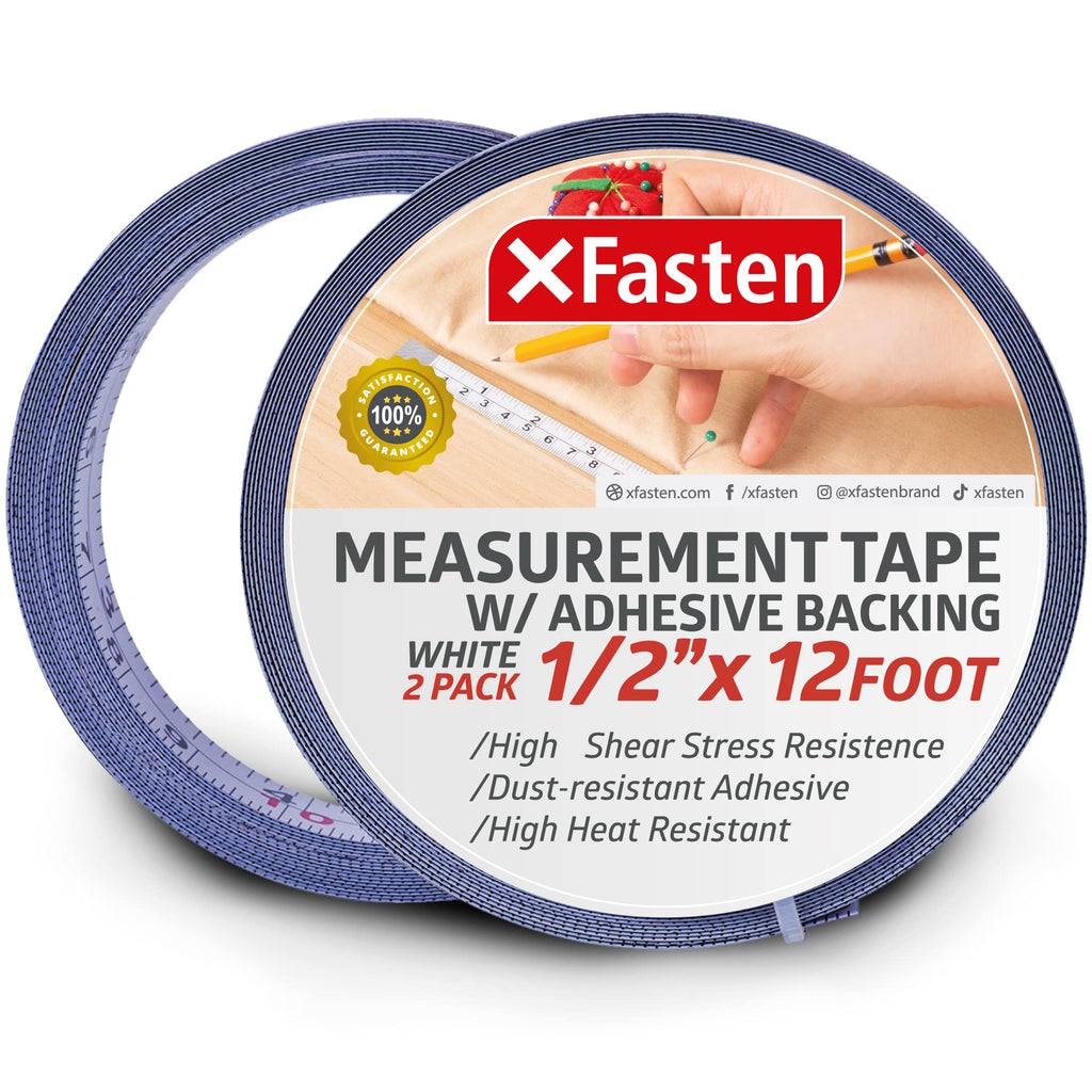 XFasten Tape Measure with Adhesive Back, 0.5-Inch x 12-Feet (2-Pack) Left to Right Peel and Stick Measuring Ruler Tape for Workbench, Woodworking, Sewing; Sticky Self-Adhesive Metal Measuring Tape