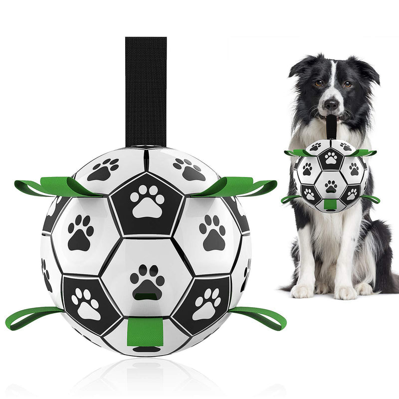 Dog Toys Soccer Ball with Grab Tabs, Interactive Dog Toys for Tug of War, Puppy Birthday Gifts, Dog Tug Toy, Dog Water Toy, Durable Dog Balls for Dog Medium-Green