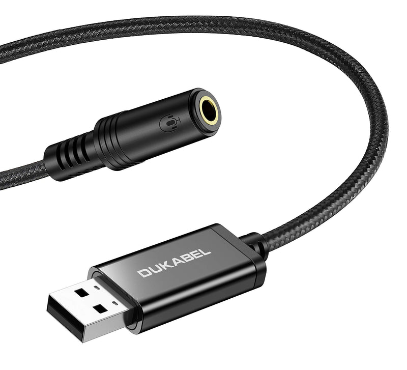 DUKABEL USB to 3.5mm Jack Audio Adapter, USB to Aux Cable with TRRS 4-Pole Mic-Supported USB to Headphone AUX Adapter Built-in Chip External Sound Card for PS4 PC PS5and More [19 inch] 19 inch/50cm