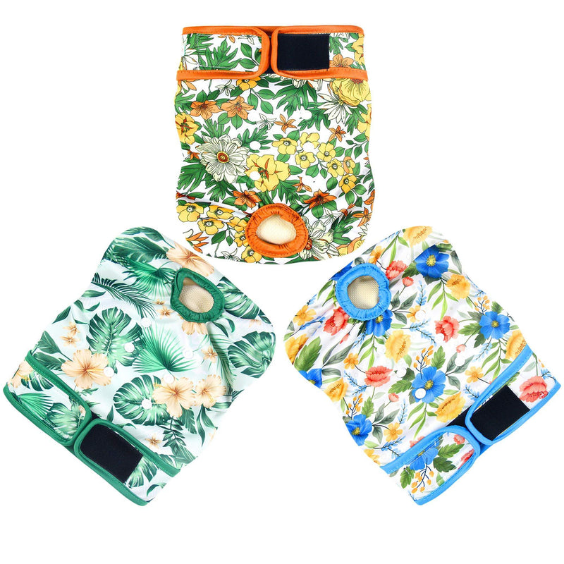 Langsprit Washable Female Dog Diapers (3 Pack) - No Leak Reusable Diapers for Doggy Female in Period - Highly Absorbent Dog Heat Panties with Adjustable Snaps Small (Pack of 3) Floral