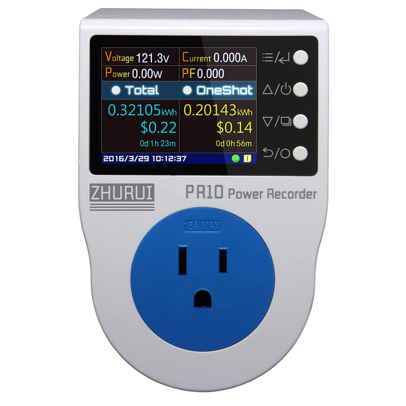 ZHURUI PR10-E US15A power meter plug/home power metering socket/watt meter/2.4 inch TFT color LCD/0.5FS(New) PR10-E-NEW