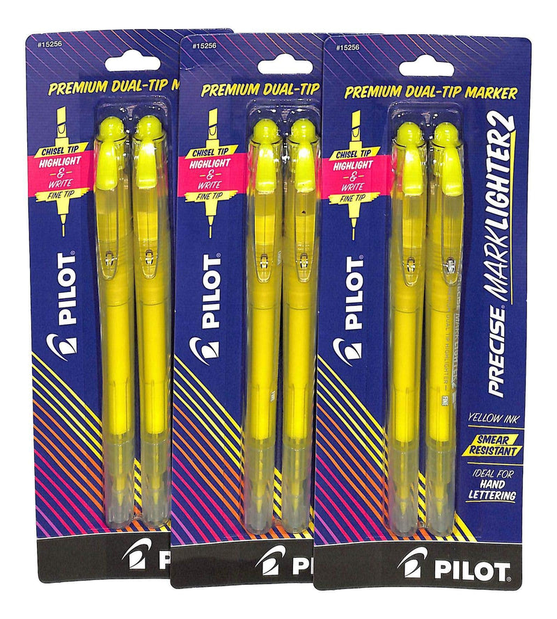 (3) Pilot Precise Marklighter 2 Yellow Highlighter Premium Dual-Tip 2 Pack (15256)