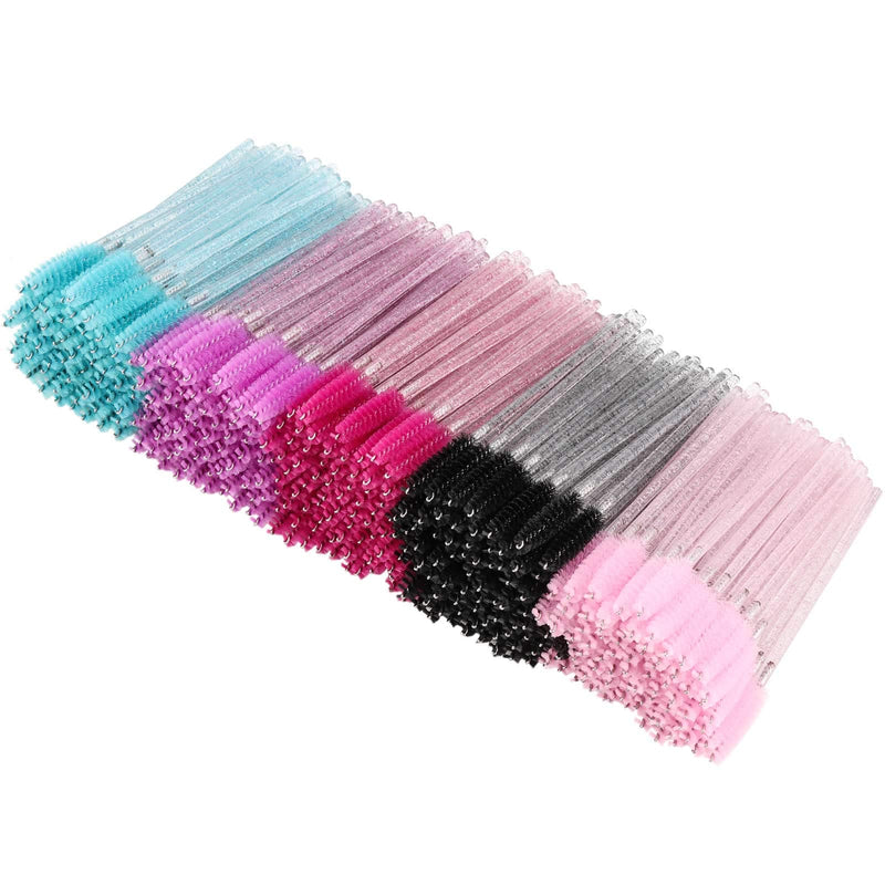 Tbestmax 500 Disposable Mascara Wands Eyelash Brush Spoolies for Eyebrow Eye Lash Extension Colorful Crystal Stick -5-color