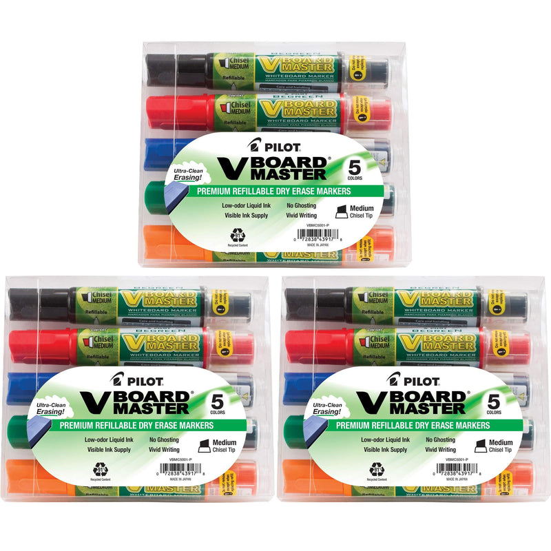 Pilot V Board Master Refillable Dry Erase Markers, Assorted Colors Bundle, 15 Count (16357)