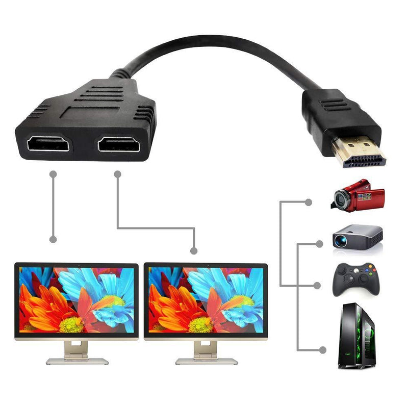 HDMI Cable Splitter 1 in 2 Out HDMI Adapter Cable HDMI Male to Dual HDMI Female 1 to 2 Way, Support Two TVs at The Same Time, Signal One In Two Out
