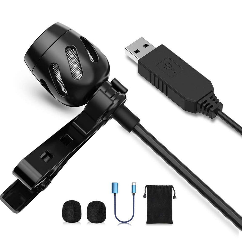 USB Lavalier Microphone, Lapel Microphone for Computer, USB-C Clip On Mic for YouTube, Recording, Podcasting, Gaming, Interview Omnidirectional Condenser Mic for PC, Laptop, Mac, Smartphone