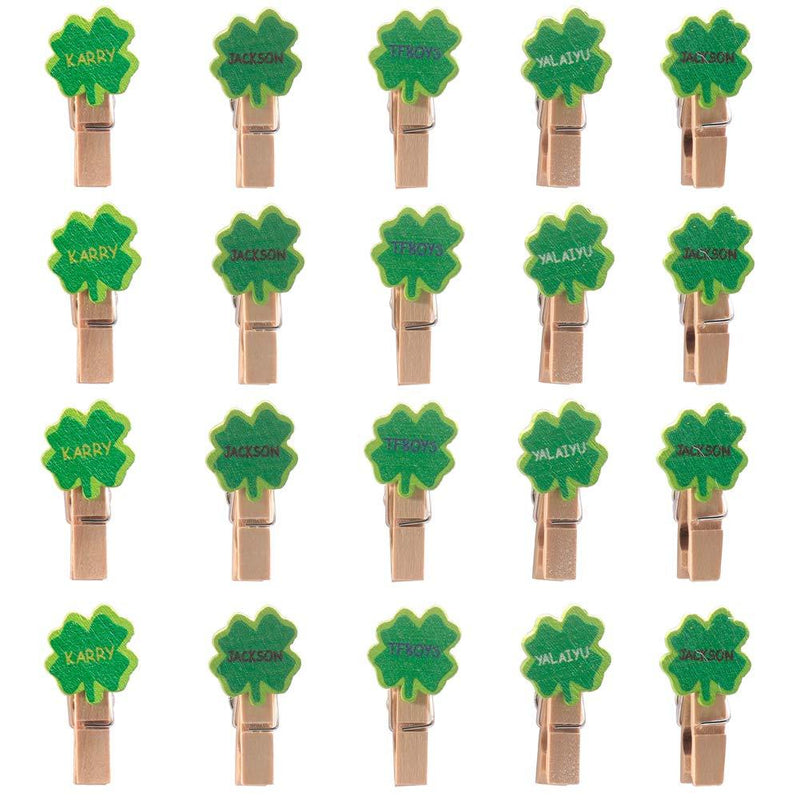 haowei 20 Pcs Creative Wooden Clip Thumbtack Four-Leaf Clover Decoration Push Pin Photo Wall Cork Board Bulletin Board Use Nail Paper Picture Postcard File Memo Note Menu Drawing Pin Accessories