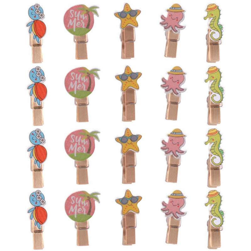 haowei 20 Pcs Marine Animals Wooden Clip Thumbtack Seahorse Turtle Decoration Pushpin Paper Picture Photo Memo Menu File Memo Nail Accessory Cork Board Bulletin Board Drawing Pins