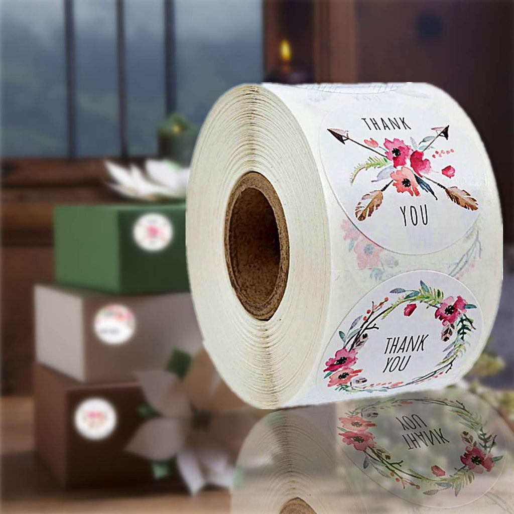 Thank You Business Stickers ,Father's Day Round Floral Thank You Sticker Adhesive Labels Roll for Online Retailers,Boutiques,Weddings, Boxes and Envelope Seal Supplies Decorative（02）