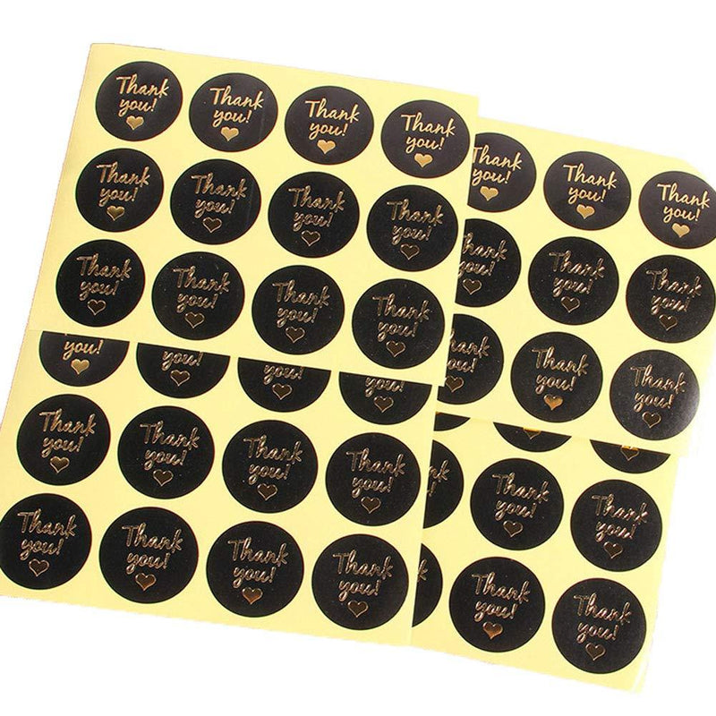 SUKPSY 20 Sheet(240 Pcs) Thank You Love Stickers Black Round Gold Foil Fonts Sealing Sticker Label for Business,Boxes,Packaging Bags,Envelopes,Baking DIY Gift Stickers