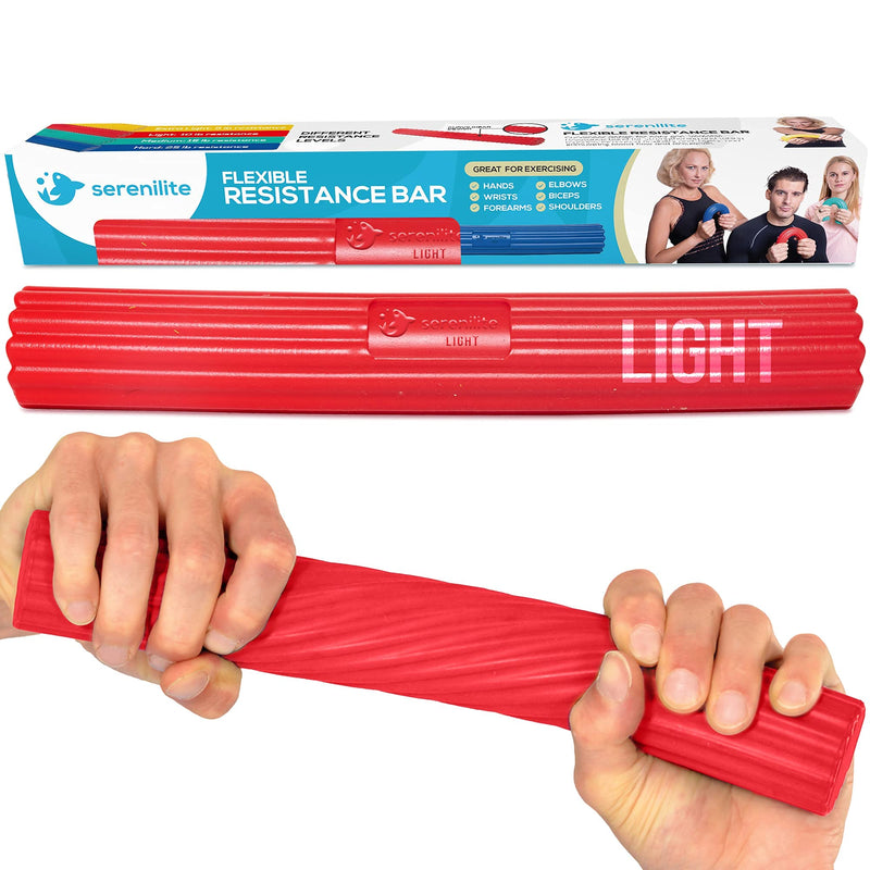 Serenilite Flexible Resistance Bar | Grip Strength Trainer, Resistance Band, Forearm Exerciser Workout | Flexbar for Tennis Elbow, Golfers Elbow, Physical Therapy, Pain Relief, Tendonitis, Recovery… Light (Red)