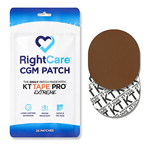 RightCare CGM Adhesive Patch Universal, Covered Oval, Mocha, Made with Synthetic PRO Extreme KT Tape, Bag of 25