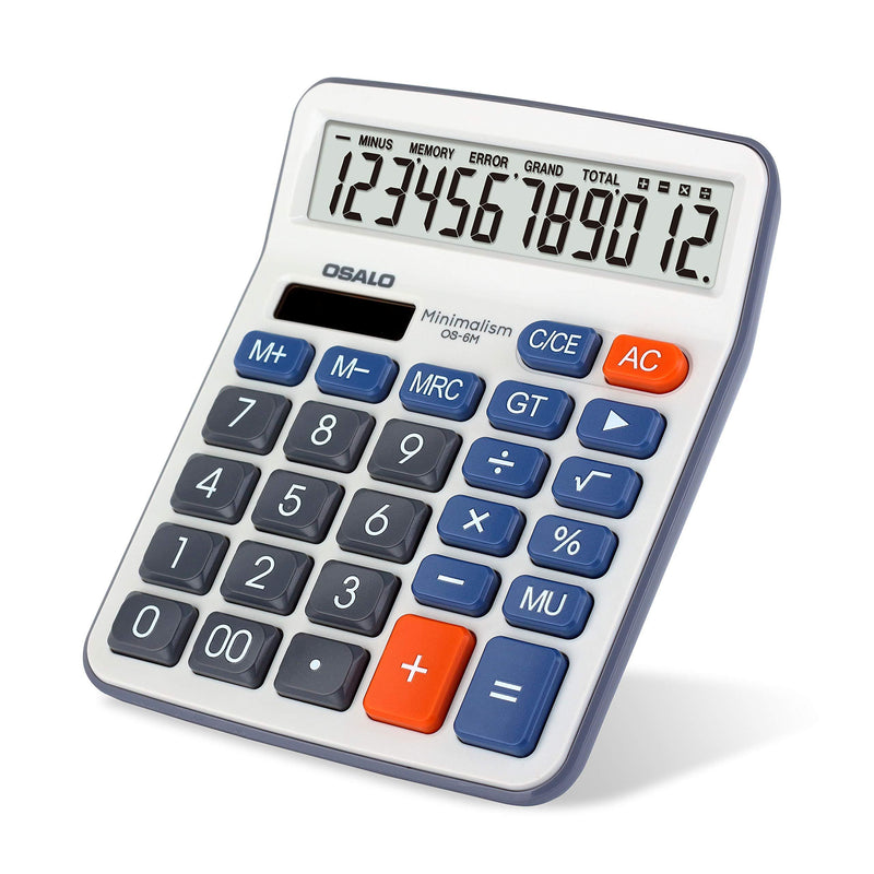 Calculator, Large LCD Display Button 12 Digits Desktop Handheld Calculator with Solar Power (OS-6M) OS-6M