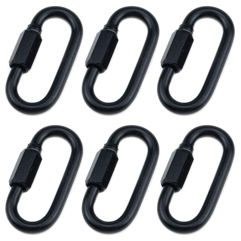 Quluxe Heavy Duty D Shape Chain Locking, M6 6MM Chain Quick Link Connector- Black (Pack of 6)