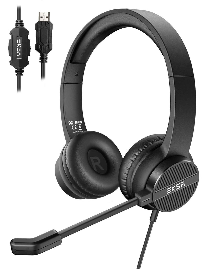 EKSA Headset with Microphone for Laptop, USB Environmental Noise Cancelling Headset, Adjustable Mic Boom, All-Day Comfort On Ear Computer Headphone for Home Office Call Center Skype Zoom