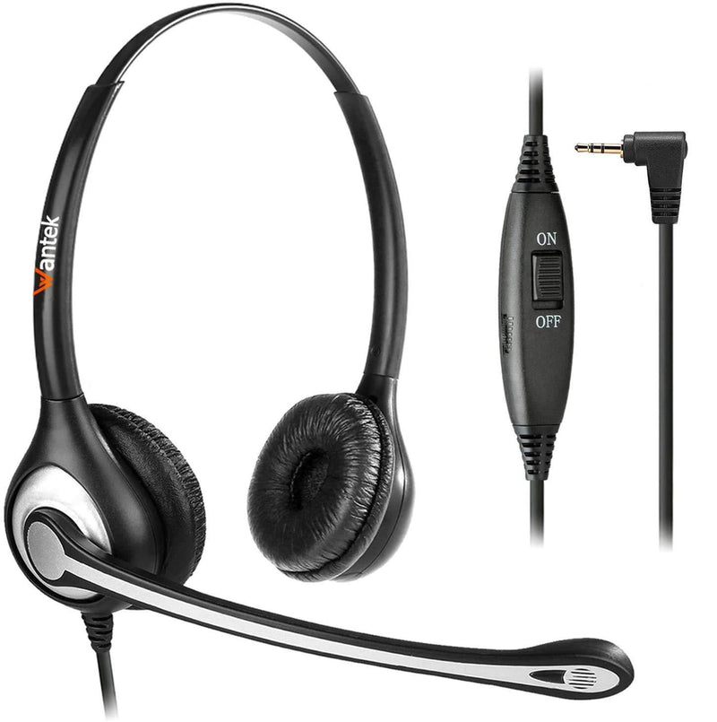 Phone Headset with Microphone Noise Cancelling & Volume Controls, 2.5mm Telephone Headset Compatible with Polycom Panasonic AT&T Vtech Uniden Office Cordless Phones, Clear Chat, Ultra Comfort Black