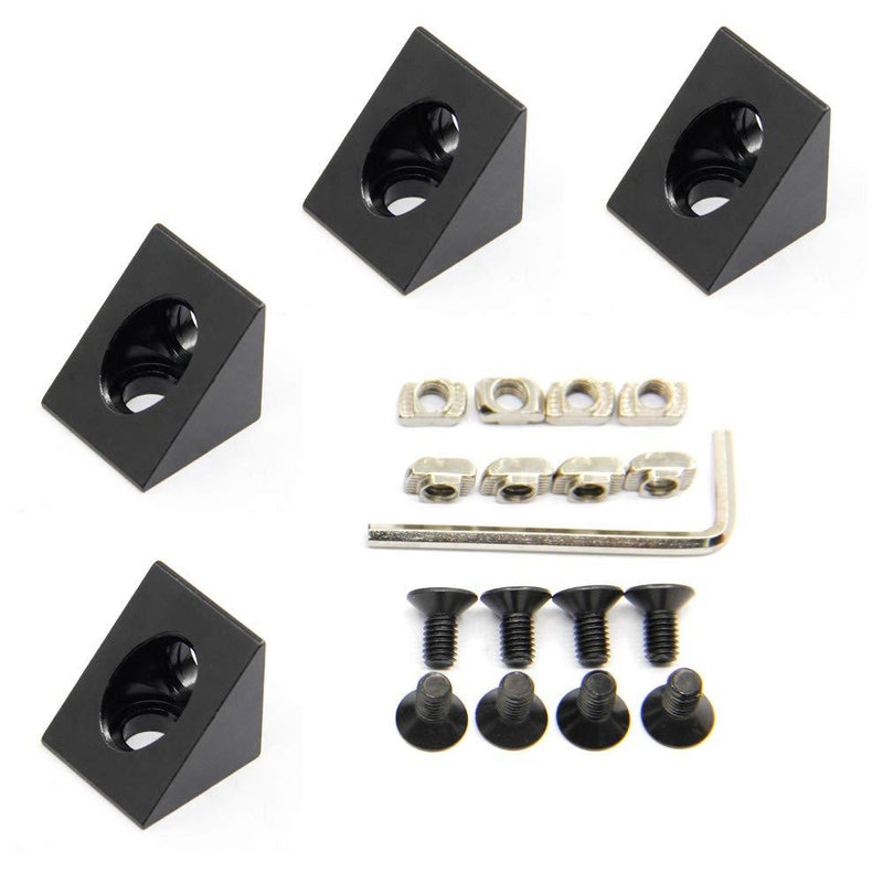 Zeberoxyz 4PCS Black Angle Sharp Corner Bracket Connector with Screws 2020Series for Slot 6mm Aluminum Extrusion Profile Accessories (4pcs Sharp Corner) 4pcs Sharp Corner