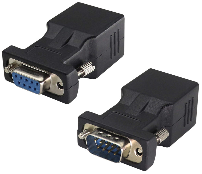 AAOTOKK DB9 to RJ45 Extender DB9 9Pin Serial Port Female&Male to RJ45 CAT5/6 Ethernet LAN Network Adapter for Multimedia Video & Extend Transmission Distance Adapter of DB9 Devices(2 Pack-Male&Female) Male&Female
