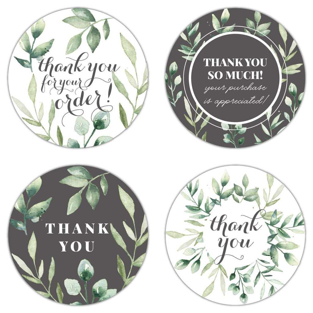 Gooji Business Thank You Stickers – 500Pcs Roll Greenery Thank You Stamp – 1.5 Inch Thank You Stickers for Packaging – 4 Designs – Ideal for Small Business, Boutiques