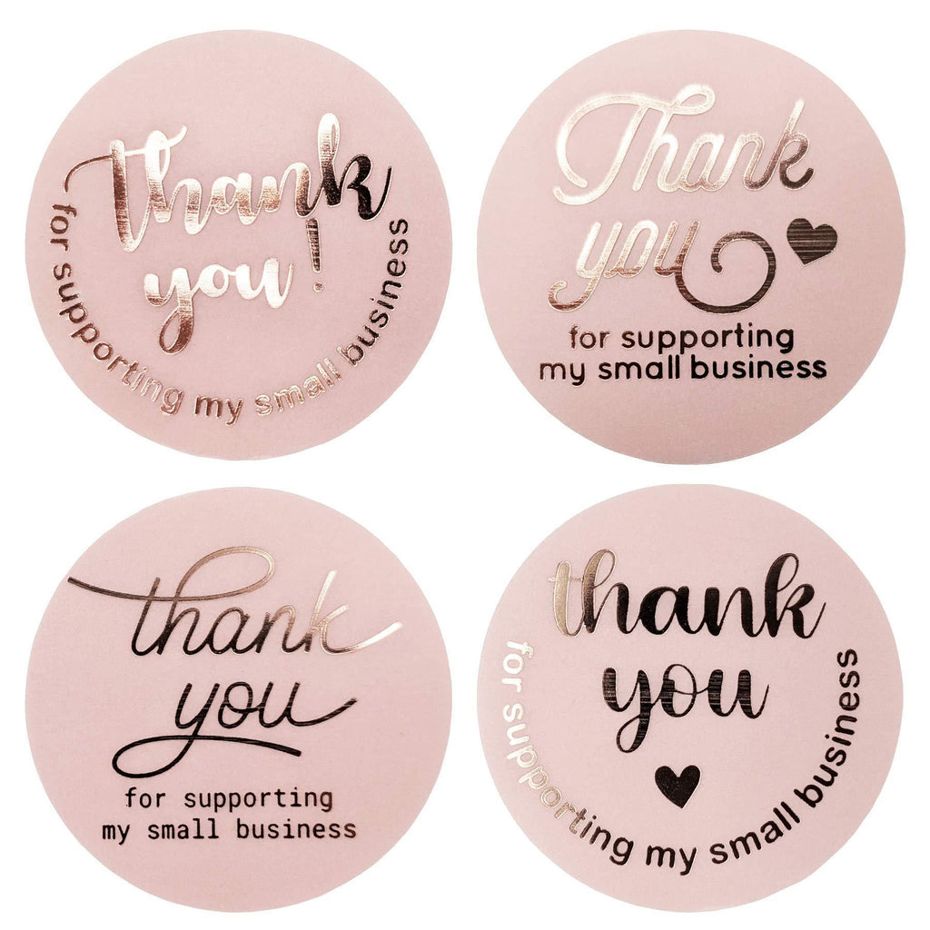 Gooji Transparent Rose Gold Foil Pink Business Thank You Stickers – 500Pcs Roll Thank You Stamp – 1.5 Inch Thank You Stickers for Packaging – 4 Designs – Ideal for Small Business, Boutiques