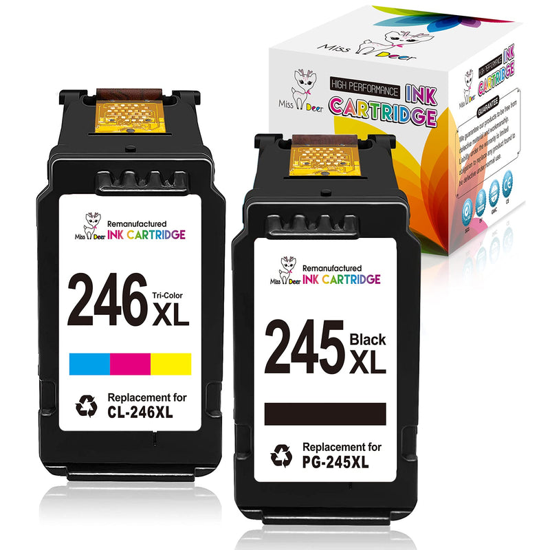 Miss Deer 245 246 Remanufactured Ink Cartridge Replacement for Canon PG-245XL CL- 246XL PG-243 CL-244 High Yield for Pixma MX492 MX490 MG2522 MG2520 MG2420 MG2920 MG2922 iP2820 Printer