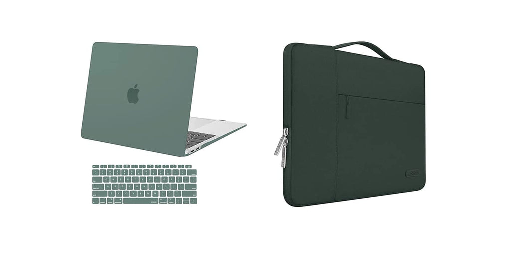 MOSISO Compatible with MacBook Air 13 inch Case 2018-2020 Rlease A2337 M1 A2179 A1932, Plastic Hard Shell & Multifunctional Briefcase Sleeve Bag & Keyboard Cover, Midnight Green