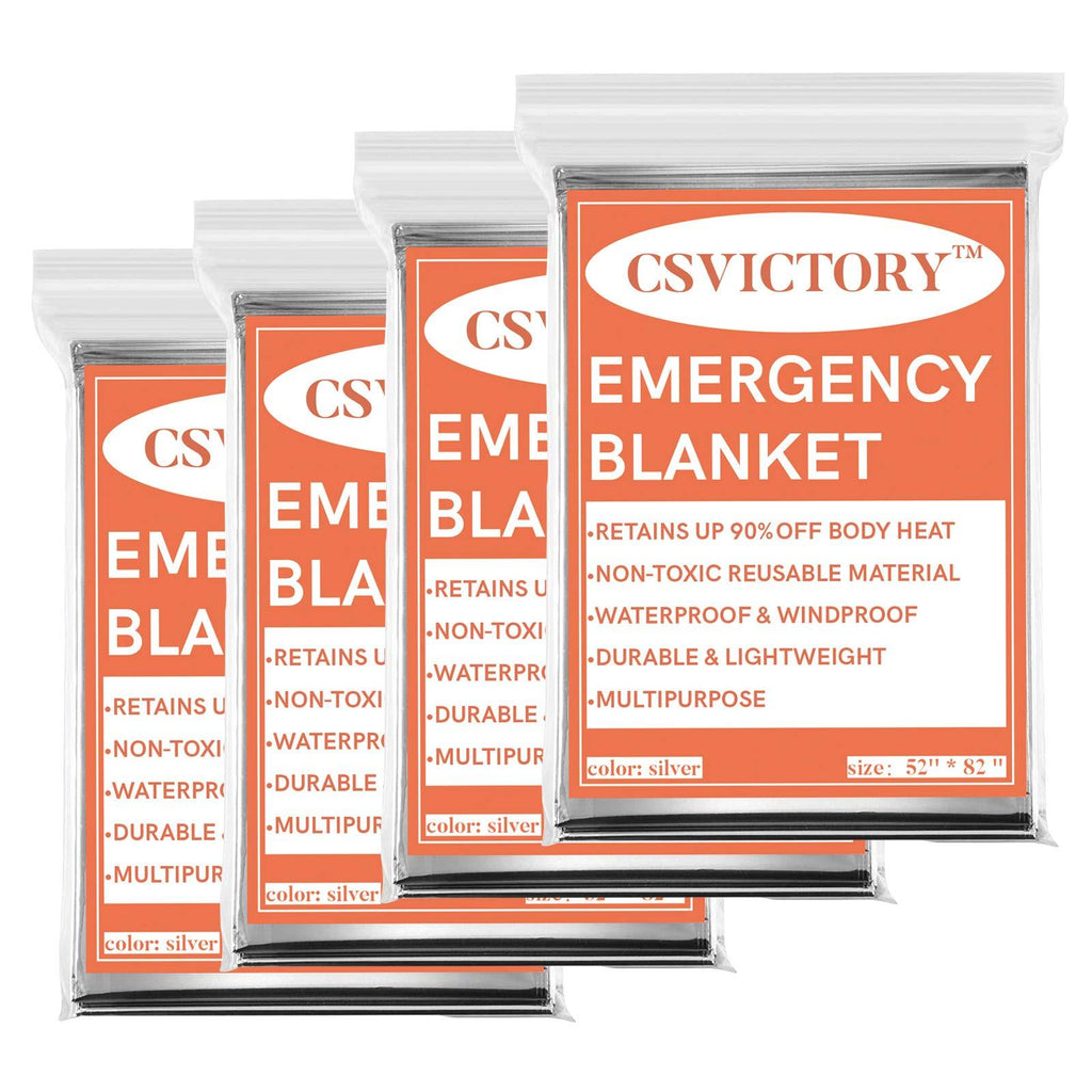 csvictory Emergency Blankets (4-Pack) Designed for Outdoors, Camping, Climbing, Survival or First Aid