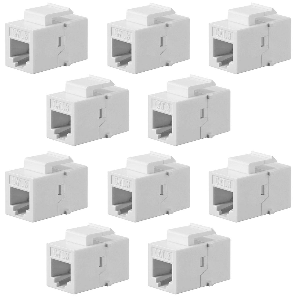 10 Pieces CAT3 Telephone RJ11 6P4C Jack Phone Line Connector Coupler Phone Female to Female Telephone Jack Coupler (White) White