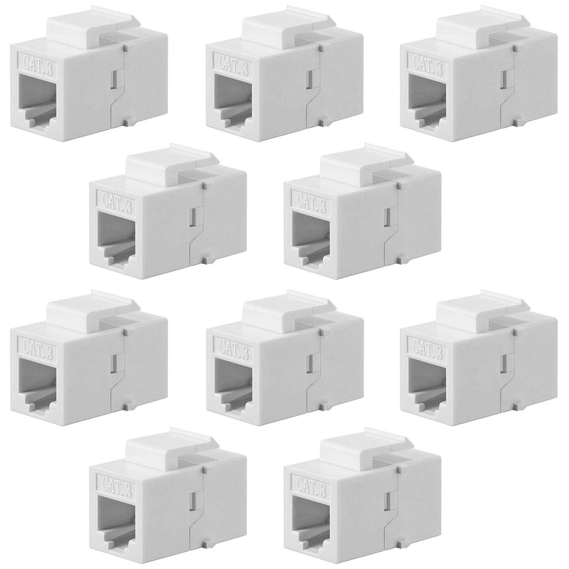 10 Pieces CAT3 Telephone RJ11 6P4C Jack Phone Line Connector Coupler Phone Female to Female Telephone Jack Coupler (White) White