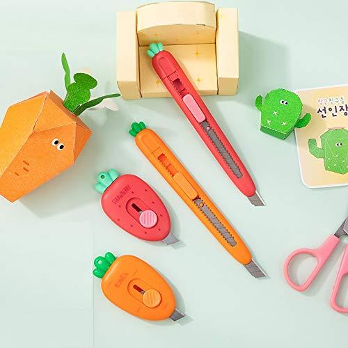 Chris.W Set of 4 Mini Retractable Utility Knife Box Cutter Letter Opener, Cute Carrot and Strawberry Shaped Portable Knivies