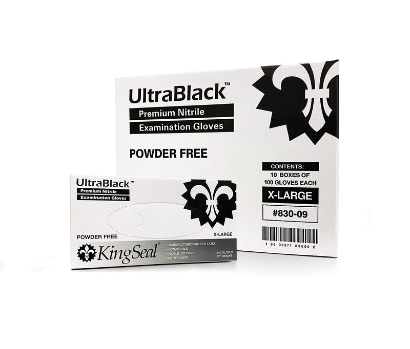 KingSeal UltraBlack Nitrile Exam Gloves, Medical Grade, 4 MIL, Textured, Various Sizes and Packs (100 Count) 1 X-Large (Pack of 100)
